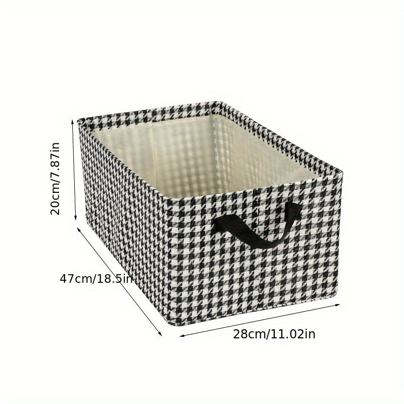 Houndstooth Foldable Storage Basket w/ Handles & Metal Rack Organizer