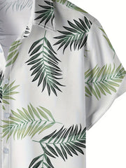 Leaf Print Men's Hawaiian Shirt for Summer Vacation