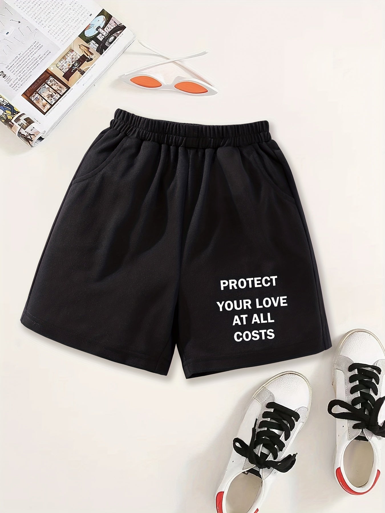 Girls Shorts 'Protect Your Love' Print Casual Sweat Shorts