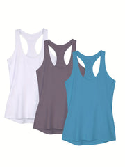 3pcs Racerback Workout Tank Tops Scoop Neck Gym Tops Women's Activewear