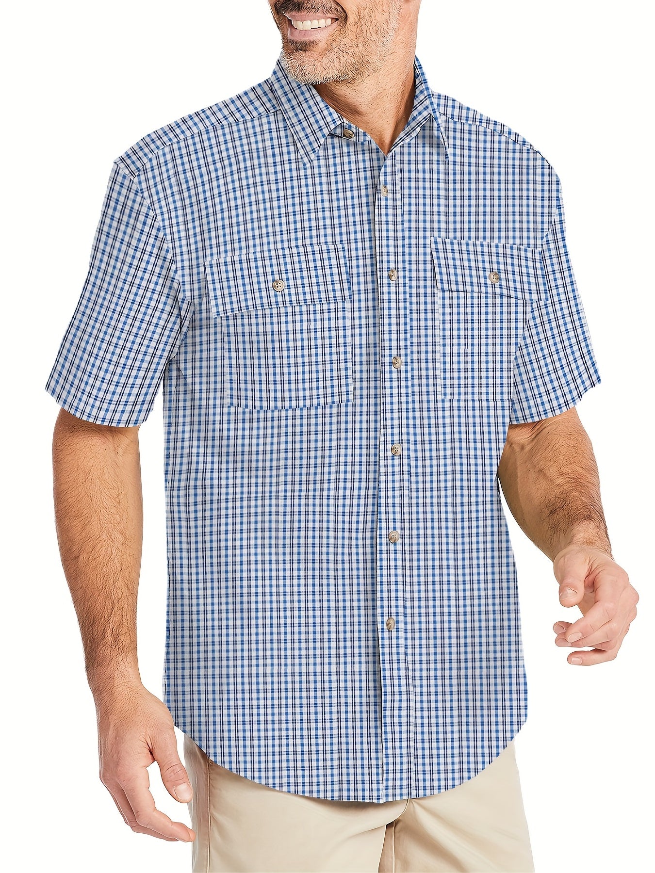 Plaid Print Short Sleeve Shirt Men s Casual Summer Top
