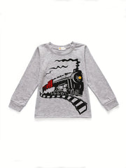 Boys Train Print Pajama Set Long Sleeve Top & Pants Homewear Kids Clothes