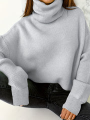 Casual Sweater Women's Plus Solid Long Sleeve Turtle Neck