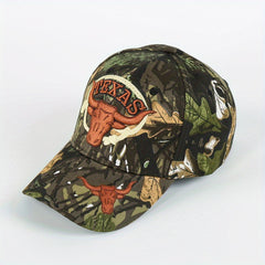 Unisex Sunshade Adjustable Baseball Cap with Bull Embroidery