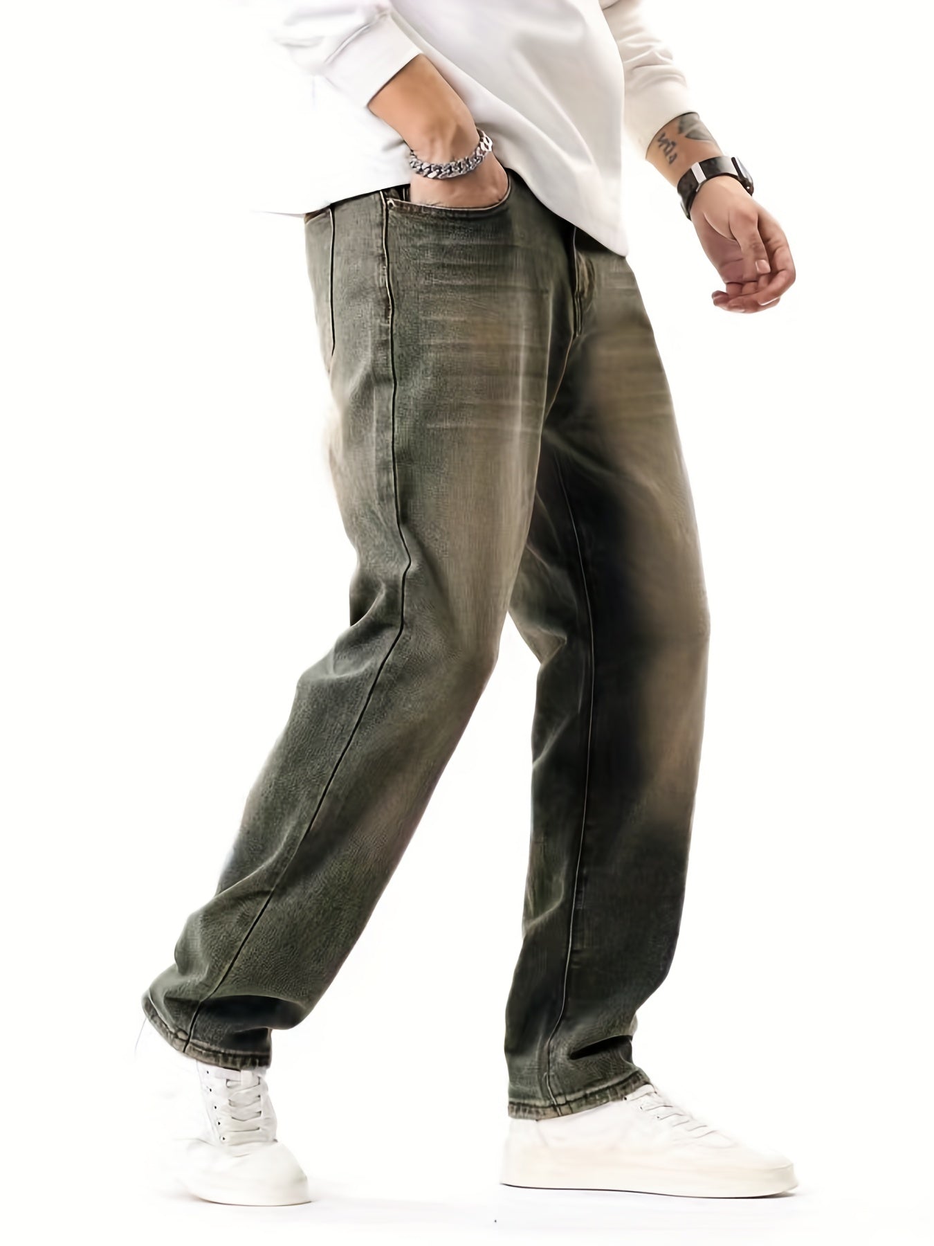 Men's Solid Denim Pants for Spring Summer