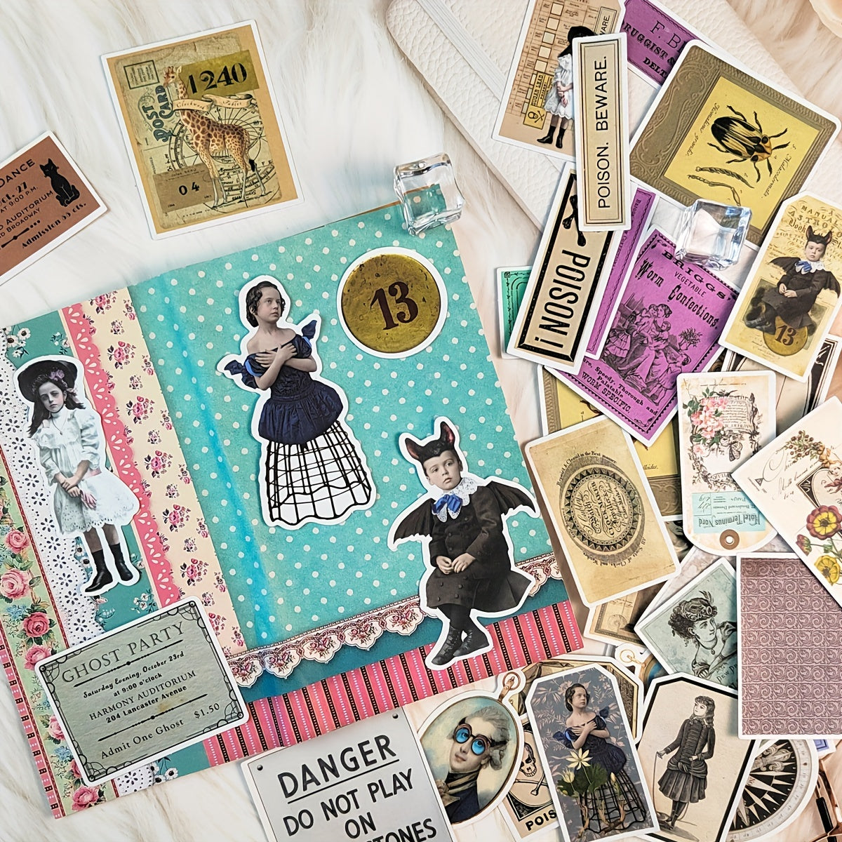 Vintage Halloween Ghost Creepy Scrapbook Stickers Pack 51pcs