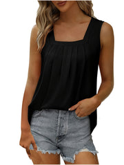 Pleated Square Neck Tank Top for Women