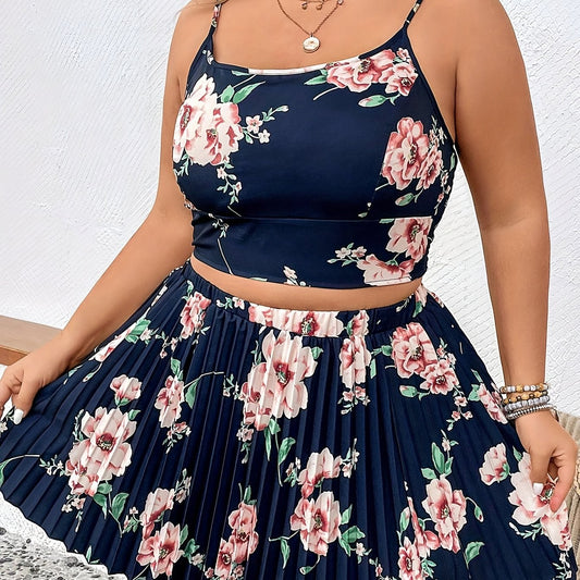 Women's Floral Print Cami Top & Pleated Skirt Set