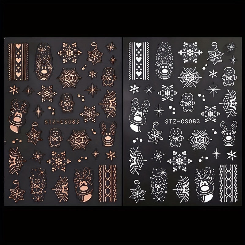 Christmas Nail Art Decals Winter Snowflake Reindeer Gingerbread Man Glitter