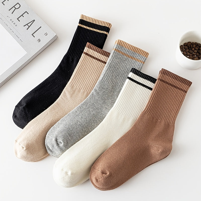5 Pairs Cotton Crew Socks for Spring Summer Sports