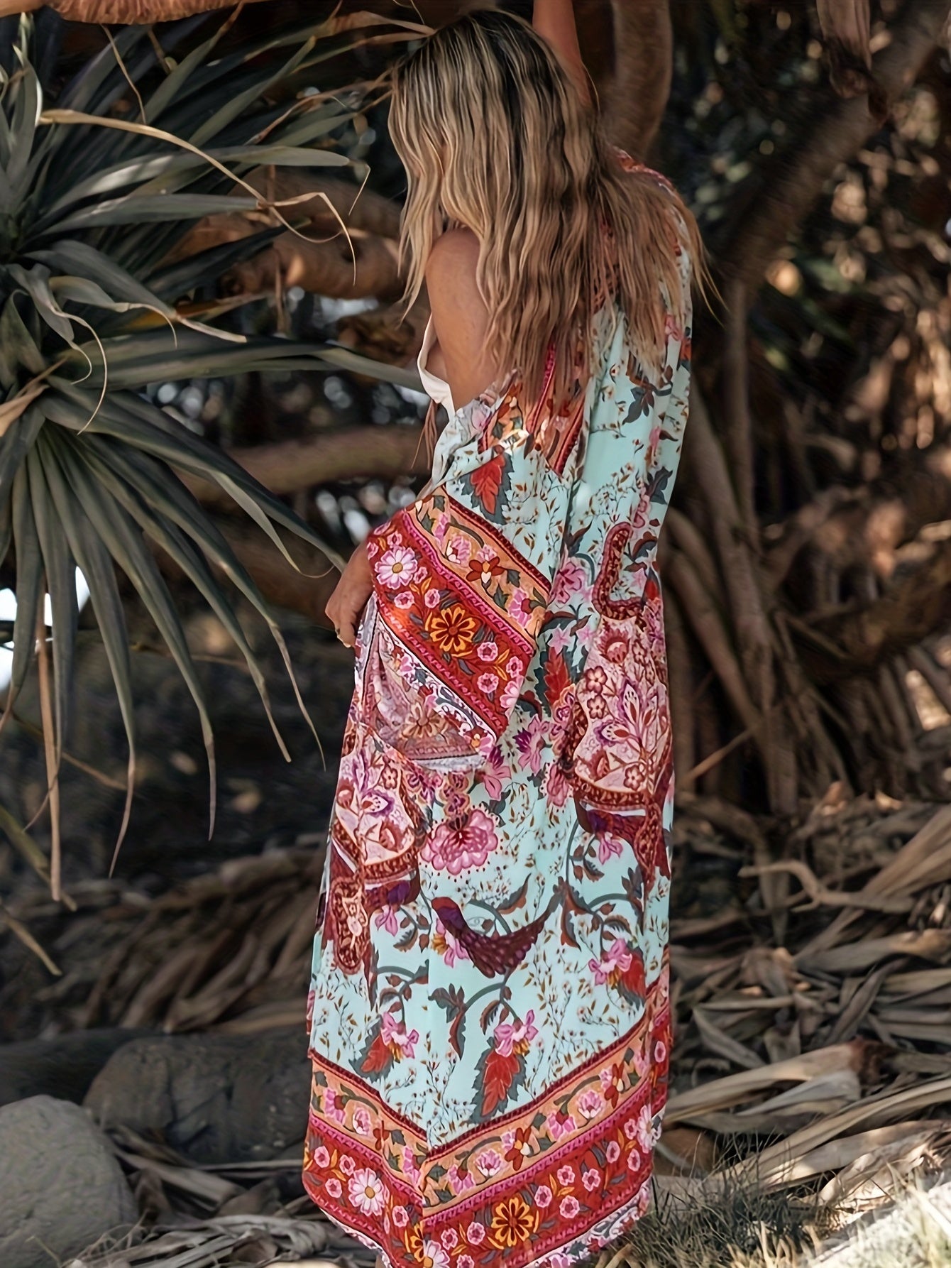Boho Cardigan Women's Plus Floral Print Open Front Cardigan