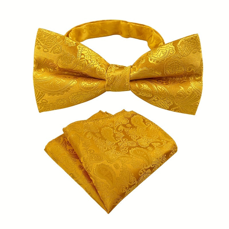 Paisley Bow Tie and Pocket Square Set for Groom Wedding