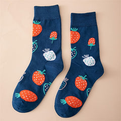 Cotton Soft Strawberry Mid Tube Socks For Women