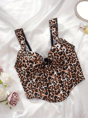Lace Leopard Corset Deep V Push Up Top