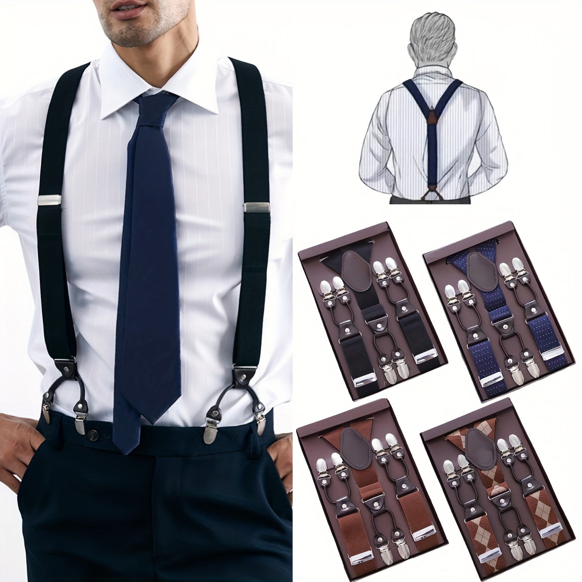 Men's Elastic Adjustable Y Back Clip on Suspenders
