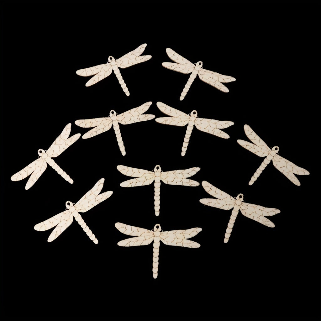 10pcs Wooden Dragonfly Ornaments DIY Wooden Slices Crafts Hanging Ornaments
