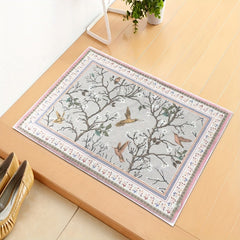 Cashmere Indoor Mat Flower Tree And Birds Painting Area Rug Non Slip