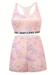 Tie Dye & Letter Print Tank Bra & Shorts Underwear Set
