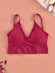 Ribbed Cami Crop Top V Neck Backless