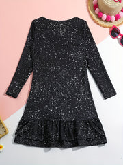 Girls Casual Rainbow Unicorn Print Crew Neck Long Sleeve Dress