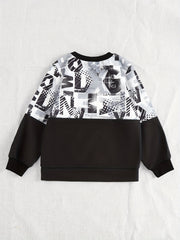 Boys Casual Block Print Pullover Sweatshirt - Long Sleeve Crew Neck