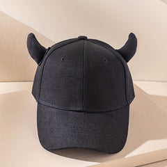 Unisex Sunshade Curved Brim Baseball Cap With Cow Horn