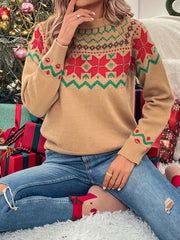 Geo Pattern Crew Neck Pullover Sweater Long Sleeve Raglan Shoulder