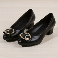 Women's Chunky Heel Comfort Pumps Closed Toe Slip On Shoes