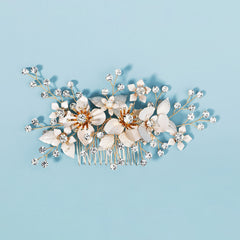 Rose Flower Bride Wedding Hair Comb Faux Pearl Bridal Hair Clip