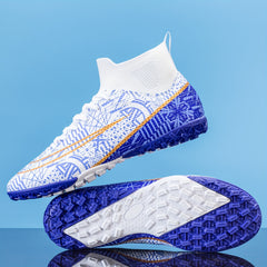 Boy's High Top Turf Football Boots Anti-skid Lace Up TF Soccer Cleats