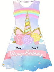 Girls Unicorn Costume Halloween Party Princess Dress