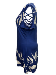 Women's Plus Leaf Print Ring Decor Round Neck Dress