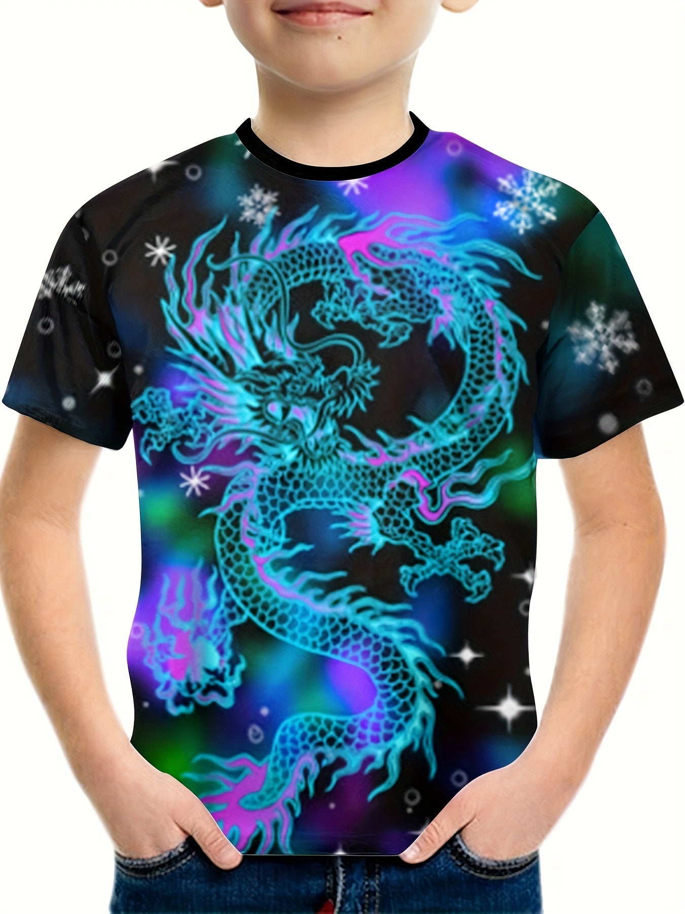 Chinese Dragon 3D Print Boy's T shirt Kids Casual Short Sleeve