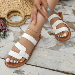 Open Toe Cutout Flat Slides Breathable Casual Slippers