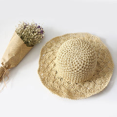 Wide Brim Crochet Sun Hat Hollow Breathable Straw Hat Women Travel Sunscreen