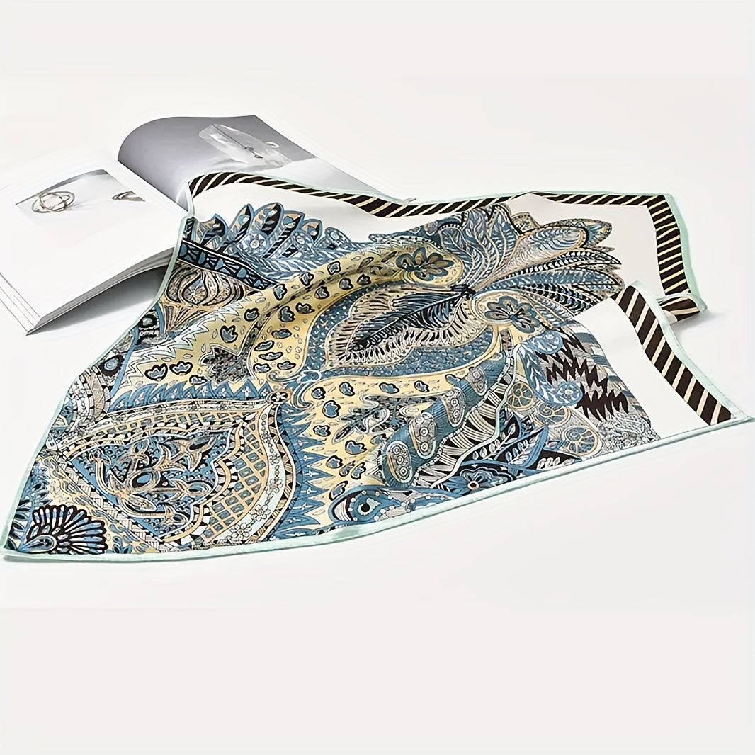 Green Paisley Print Bandana Vintage Square Scarf Silk Shawl Neckerchief