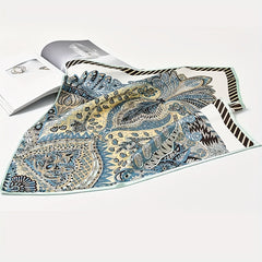Green Paisley Print Bandana Vintage Square Scarf Silk Shawl Neckerchief