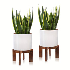 2 Wood Plant Stands Modern Rattan Flower Pot Stand Low Indoor Wooden Stool