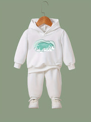 Girls 2pc Cartoon Christmas Scene Hooded Sweatshirt and Sweatpants Set