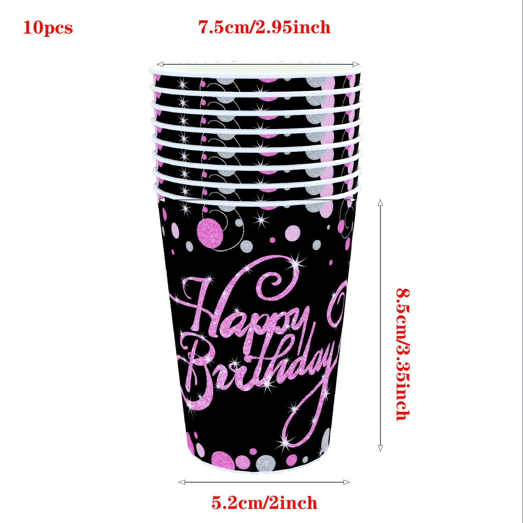 10pcs Pink Birthday Tableware Set Plates Cups Napkins Birthday Decorations