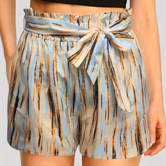 Boho Shorts Women's Plus Stripe Print Paperbag Waist Shorts