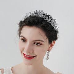 2PCS SET Rhinestone Earrings Crown Wedding Dress Accessories
