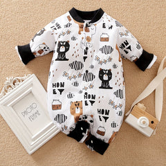 Bear Print Baby Romper Long Sleeve Cotton Bodysuit