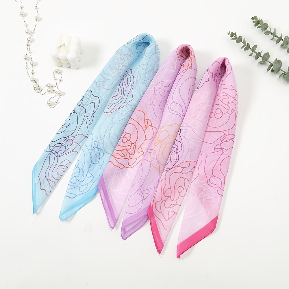 Chiffon Floral Print Scarf Silk Bandana Shawl Neckerchief Head Wrap