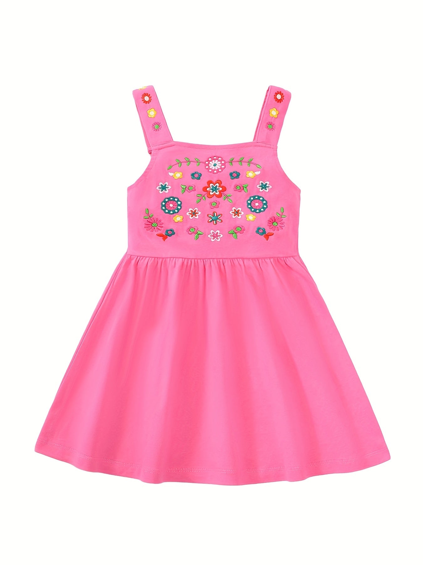 Girls Pink Slip Dress with Floral Embroidery