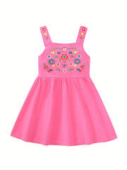 Girls Pink Slip Dress with Floral Embroidery