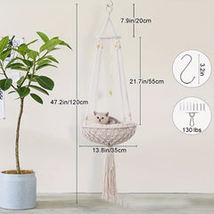 Handwoven Cat Hammock Boho Swing for Indoor Use with Hanging Kit