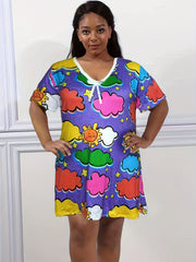 Cloud & Star Print Short Sleeve Nightdress
