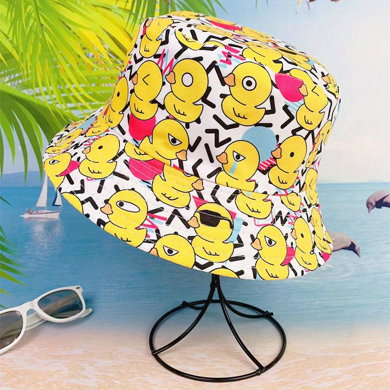 Unisex Duck Print Sunshade Bucket Hat for Outdoor Travel