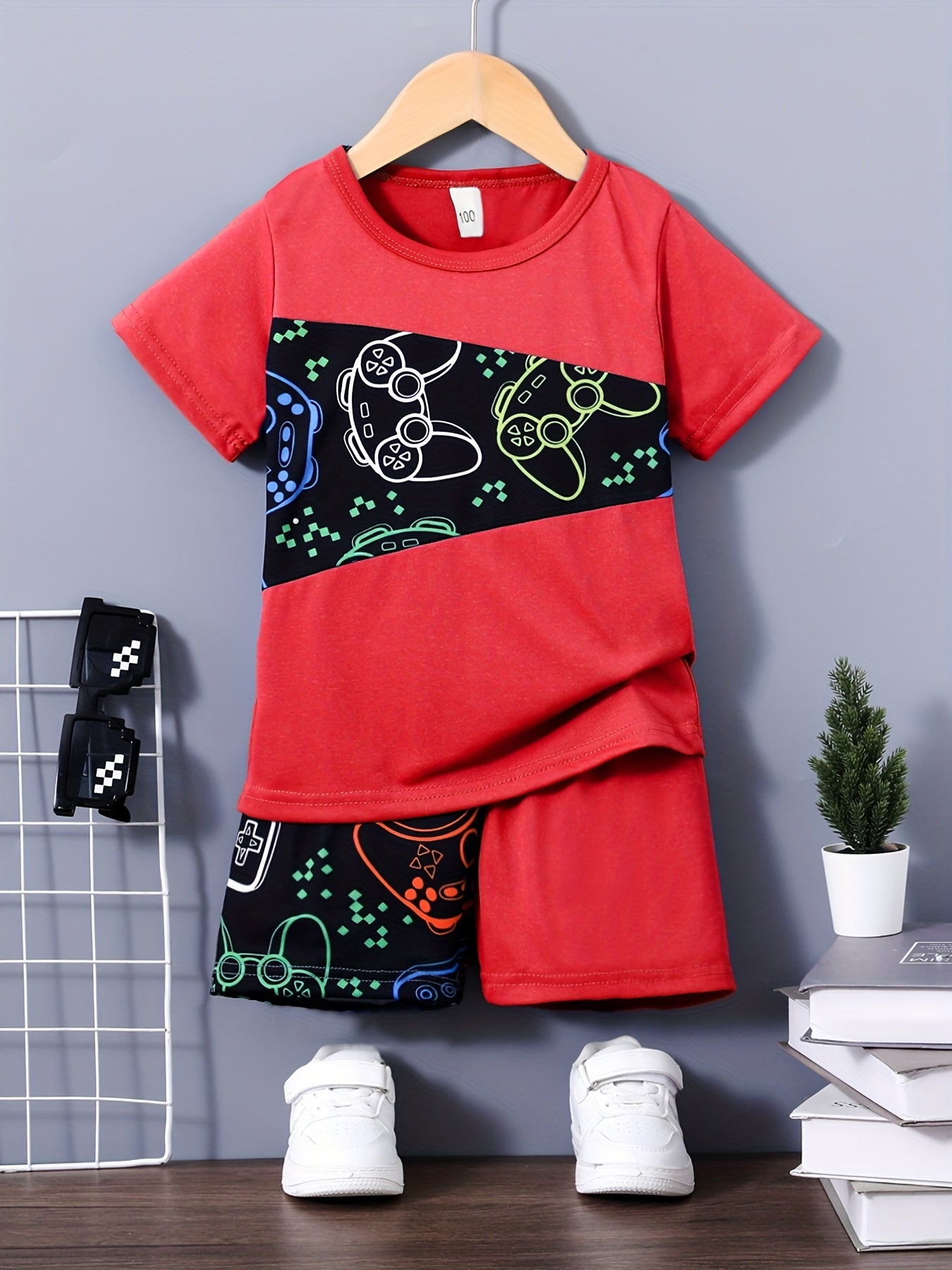 Boys Gamepad Casual T-shirt & Shorts Set for Summer